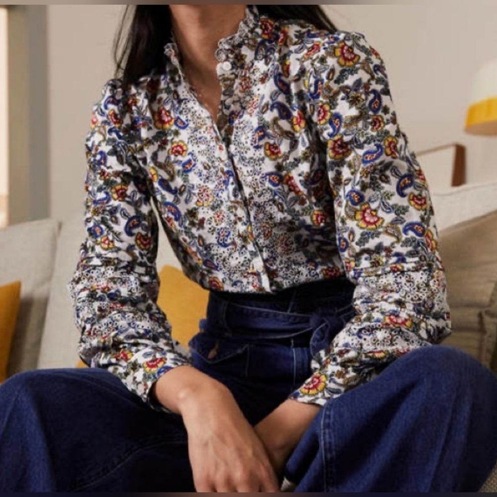 Boden Broderie Cotton Blouse, Paisley Print, US 20/22